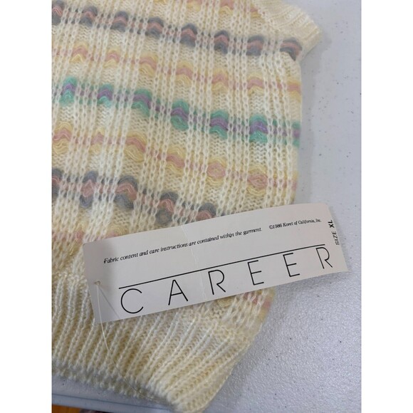VTG Koret NEW Cream Pastel Knit Sweater Vest Women XL Rainbow Stripes Grannycore - Picture 8 of 9